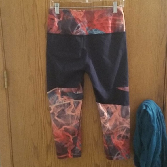 THE NORTH FACE Navy Blue FLASH DRY HIGH WAIST Colorful Leggings Sz L - Picture 2 of 7